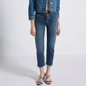 Current/Elliott Medium Wash Exposed Button Fly Cropped Jeans